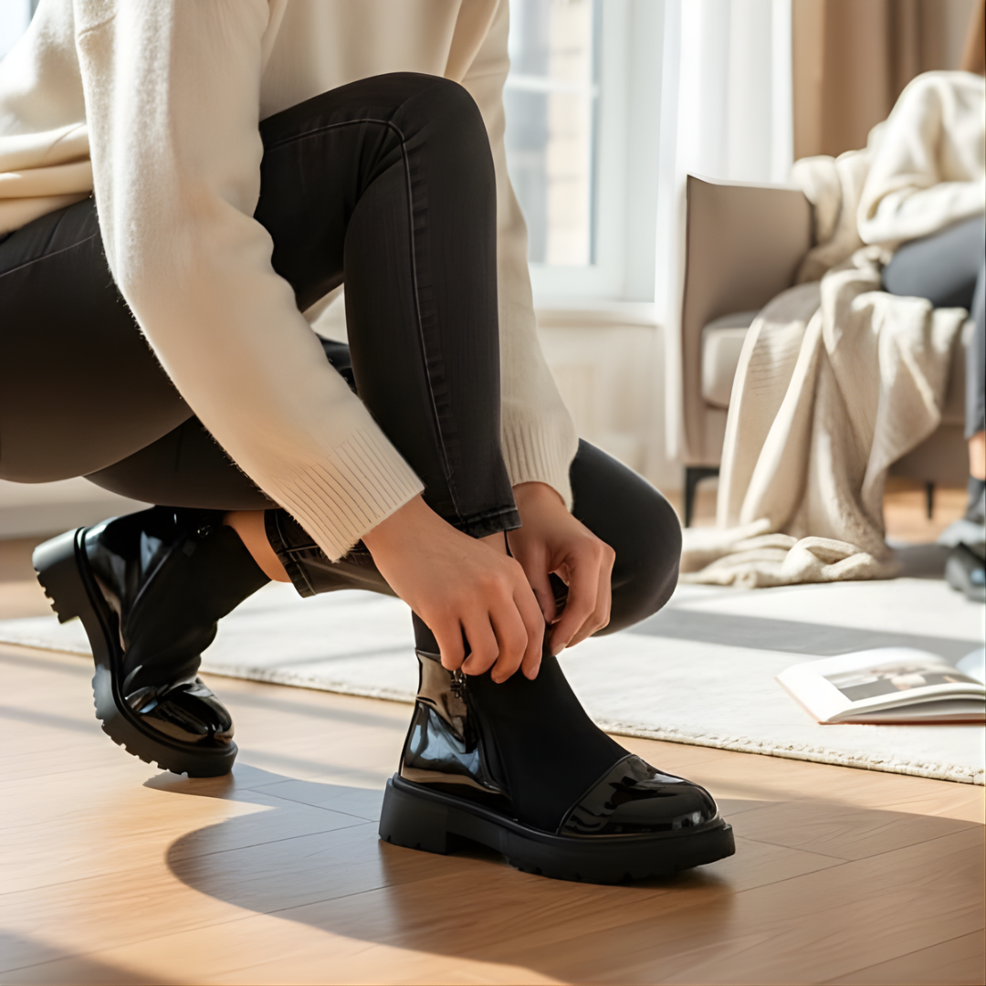 Botine de damă cu căptușeală interioară și stil combinat