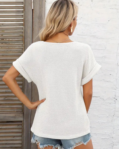 Top Tricotat cu Decolteu în V cu Nasturi Decorativi Pentru un Stil Casual cu Textură Confortabilă